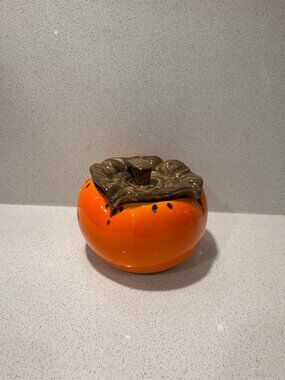 VINTAGE Persimmon Lid Pot Accessory Holder Japanese Tableware, Arita Pottery